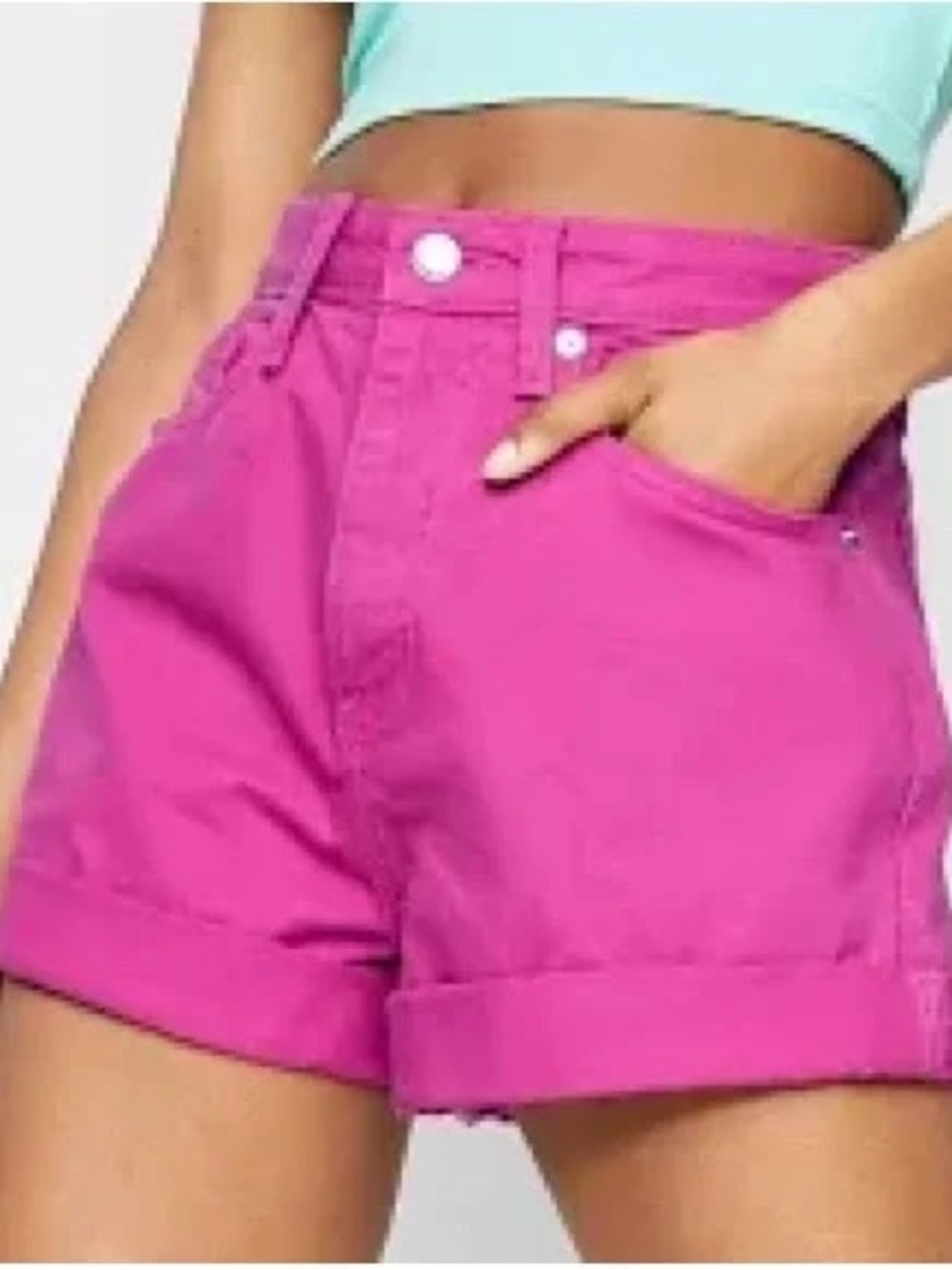 Wild Fable Hot Pink/Magenta Denim Shorts High Waisted Cuffed